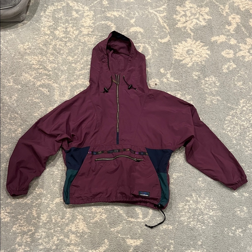 Vintage L.L.Bean Burgundy and Navy Hooded Pullover